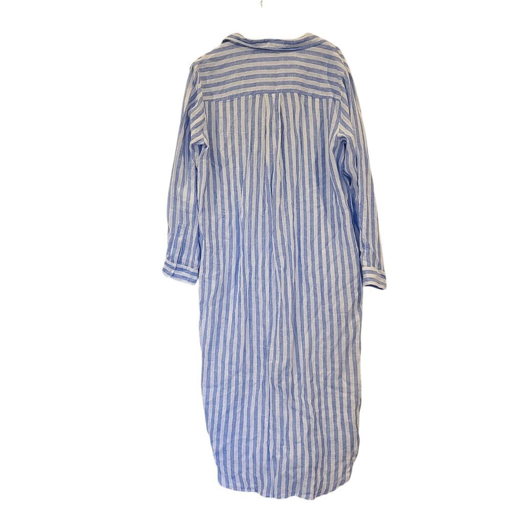 Frank & Eileen Rory Linen Maxi Shirtdress XL Blue White Stripes Casual Beach - Picture 3 of 9